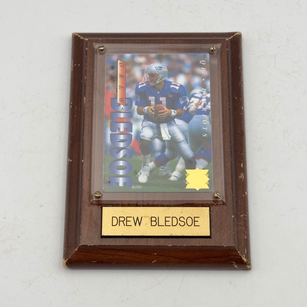 Vintage Drew Bledsoe New England Patriots 1995 Edge Card Wood‎ Wall Plaque 4x6